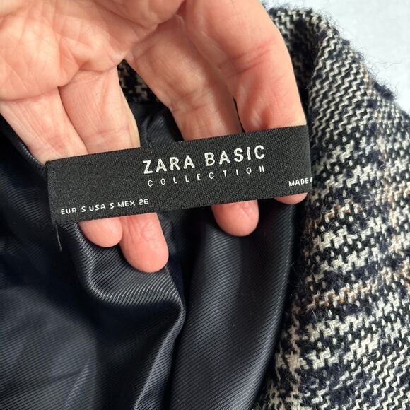 Zara Plaid Wool Blend Blazer Womens S Gray Black Double Breasted Preppy Academia - Picture 3 of 6
